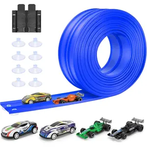 Flex Tracks 16Ft  Kids: Flexible Race Car Ramp Track with 4 Small Racecars and 8 Suction Cups  with Diecast 1/64th Cars, Rolls Up Portable Racetrack  Ages 3 & Up
