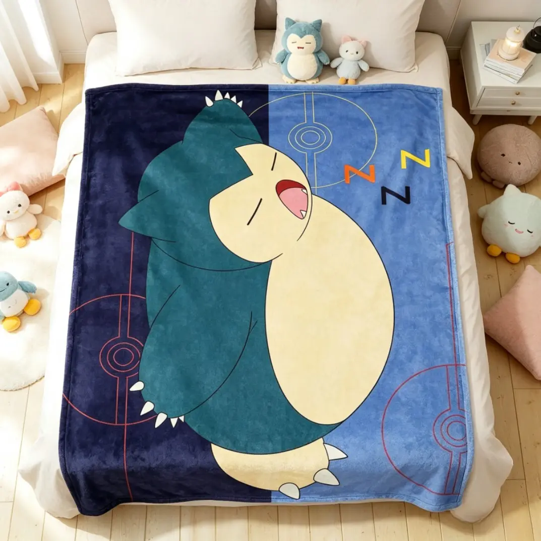 Snorlax Sleeping Monster Fan Gift Flannel Blanket, Dreamy Blue Pocket Monster and Ball Print Soft Warm Cozy Lightweight Throw Blanket, Plush Fleece Blanket for Bedroom Sofa Office Travel Nap Decor, Adults Kids Anime Fans Gift