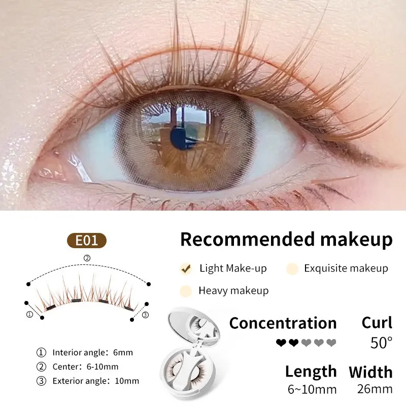 Brown Magnetic False Eyelashes Glue-free ReusableNatural Soft Light Weight Eye Makeup Set With Applicater One-piece box Easy To Carry Eyelash Tool Glueless Lashes