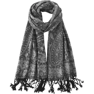 Paisley Pashmina Rave Shawl Scarf-Women's Reversible Ethnic Jacquard Pashmina Wraps for Travel.