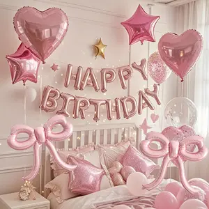 28pcs Balloon Set with Bow and Birthday Banner, Perfect for Princess Tea Party, Birthday Parties, Proposals, and More