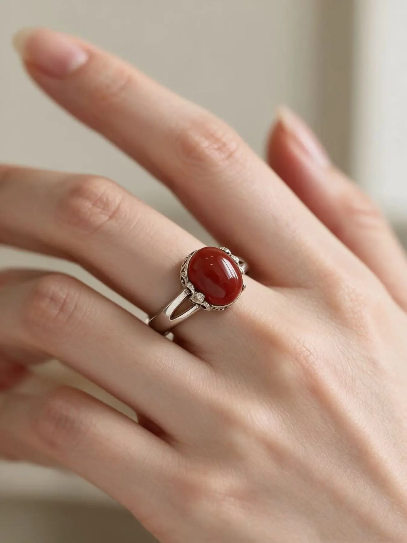 Egg Shape Ruby Ring for Women, Adjustable Band, Unique National Style New Chinese Birthday Gift, Jewelry Accessory, Elegant Ring