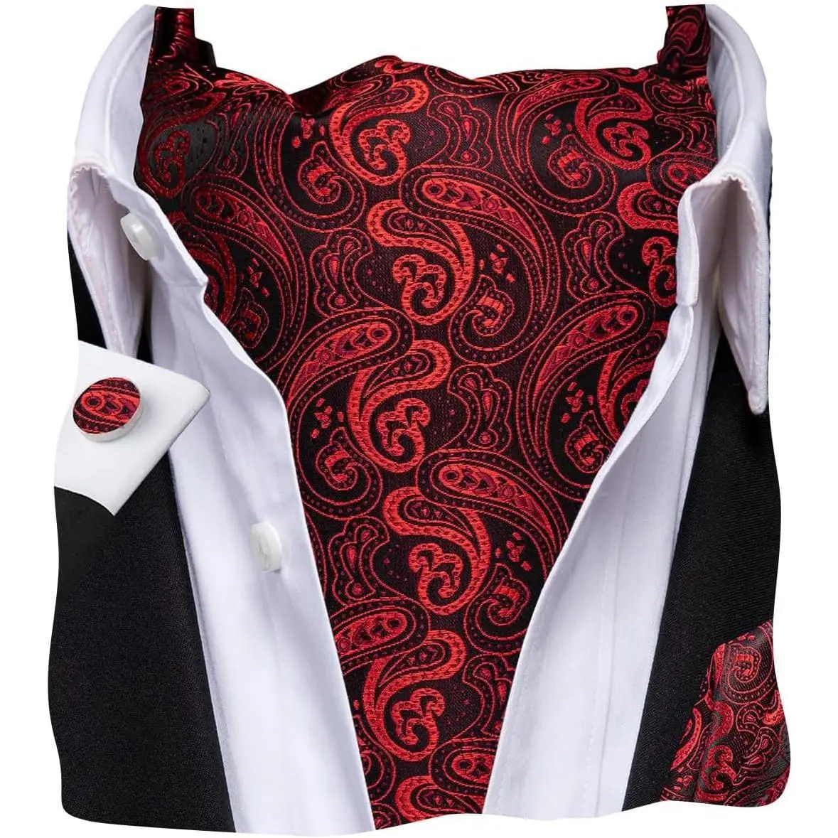Paisley Floral Ascot for Men Self Tie Mens Cravat and Pocket Square Cufflinks Wedding