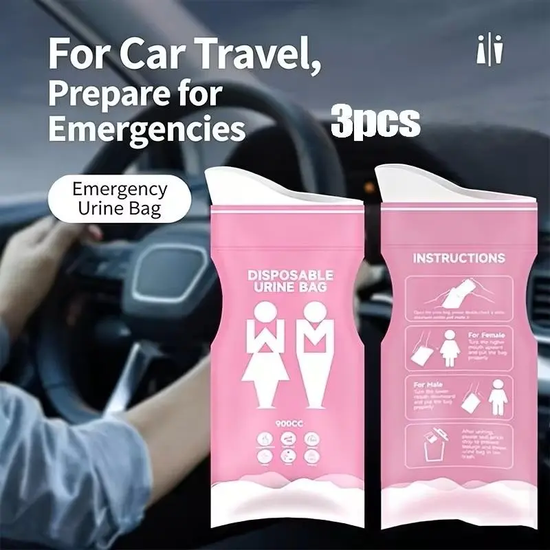 3-Pack Travel Emergency Bags for Cars, Disposable Hygiene Kits, Essential Items for On-The-Go Use, Convenient, Lightweight and Portable Design