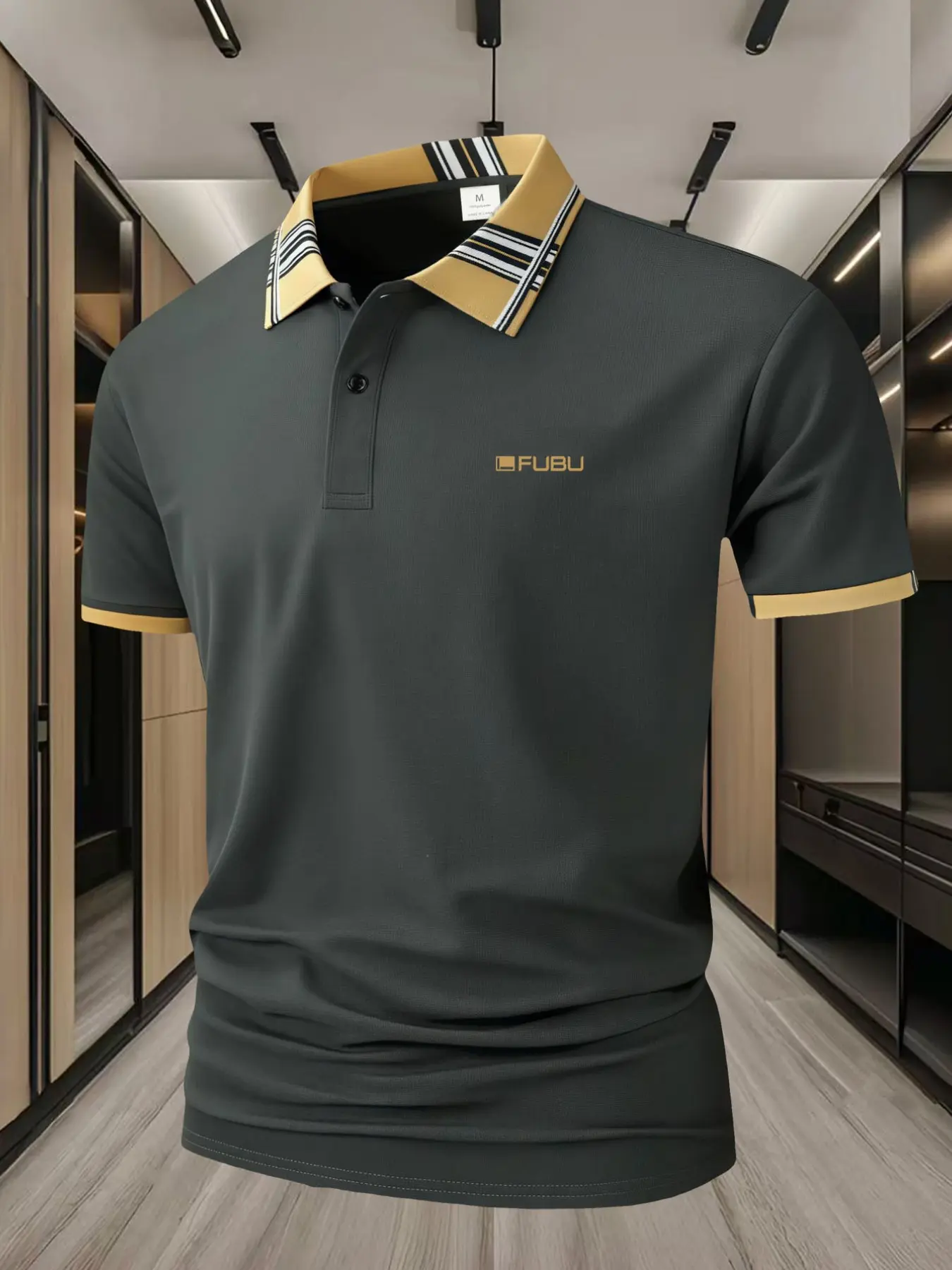 FUBU [Golf Style] Men's Professional Polyester Polo Shirt, Sports and Leisure, Stylish and Comfortable, Classic Short Sleeve, Men's Wear resistant and Durable, Multi color in