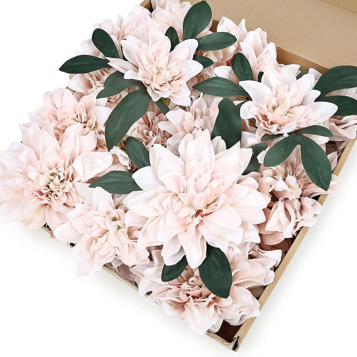 Dahlia Artificial Flowers - 24 PCS Faux Silk Floral with Stem Bulk for Crafts DIY Bridal Bouquets Wedding Arrangements Party Baby Shower Table Centerpieces Home Decor - Light Pink