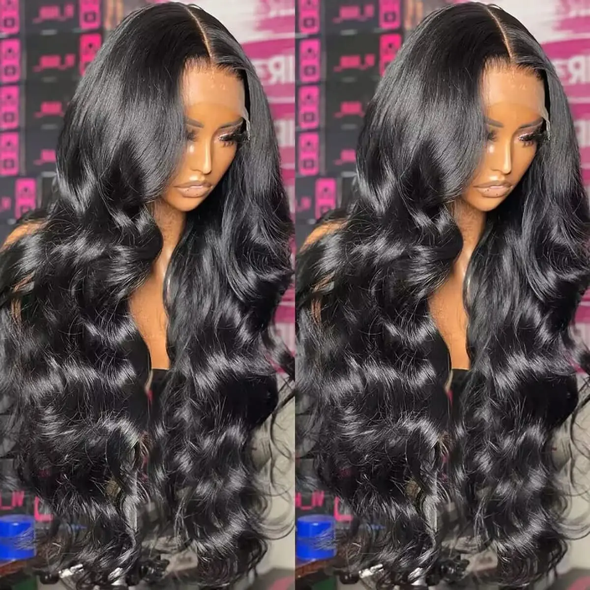 Human Hair Lace Front Wig - Wigs Human Hair, Middle Part, Long Curly Large Waves, Full-Head, Mesh Cap Construction