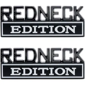 2 Pieces Total Zinc Metal Word Redneck Edition Car Exterior Decal, Adhesive Backed 3D Raised Letters Name Plate Emblem, 80x30mm (3-1/8x1-1/4") for Truck/SUV Trunk Door Side Accessories (Black White)