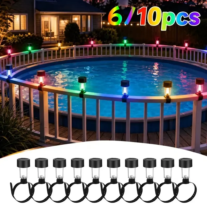 6/100pcs Outdoor Solar Tie Wrinkle Lights, Portable Pool Light, Poolside Solar Light, Easy Installation, Garden Fence, Ground Swimming Pool Decor, Solar Lighting
