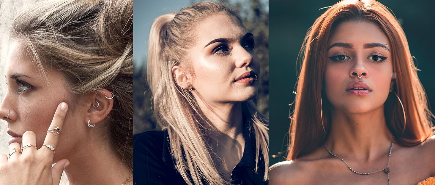 BESTEEL 24 PCS Septum Nose Rings for Women 16G - Hypoallergenic Horseshoe Lip Daith Piercing Jewelry Cute Small Stainless Surgical Steel Rook Conch Helix Tragus Daith Cartilage Earrings Hoops Set 10mm