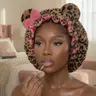 Sassy Leopard Plush-Satin Bonnet - Y2K Soft Girl Aesthetic Hair Hat with Elastic, Snug Elastic, Edge Protection, Anti-Frizz, Curly Hair Heatless Guard, Cute Night Routine Accessory, Back to School Gift