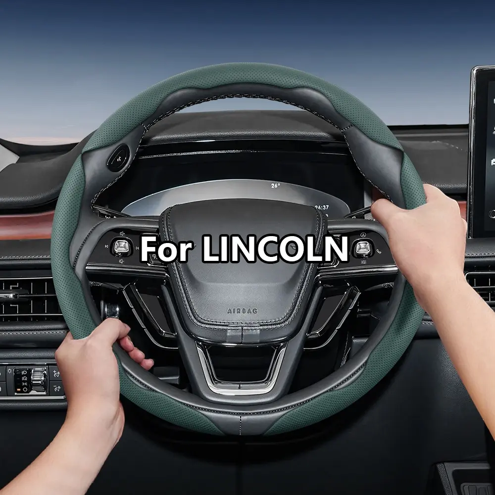 For LINCOLN Steering Wheel Cover Perforated Breathable Leather Segmented Design Ultra-Thin Style Protects Steering Wheel For Nautilus/Corsair/Aviator/Navigator Black Burgundy Mocha Beige Gray Green