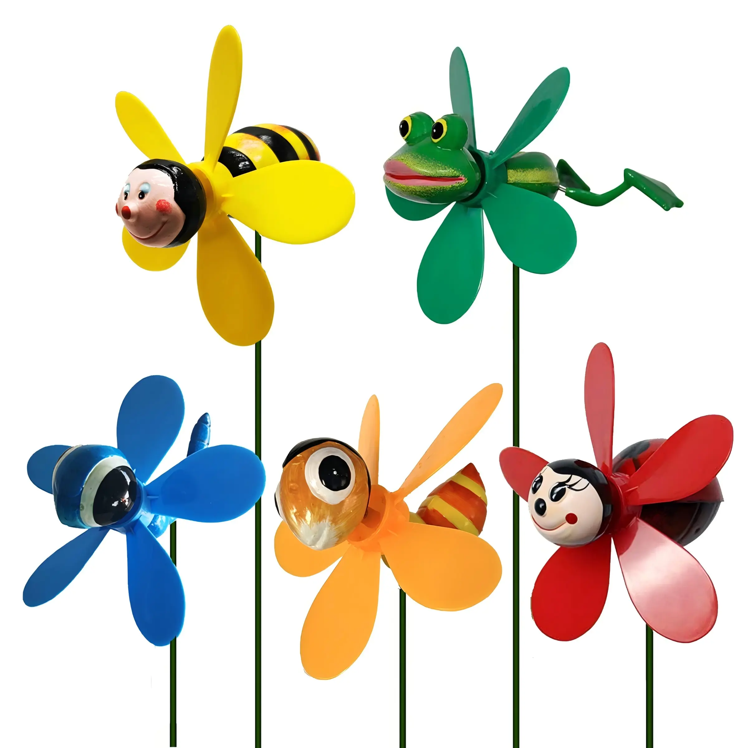 Honey Lives 5-Piece Plastic Garden Insect Windmill Stake, Rotating Lawn Wind Spinners Decor, Outdoor Patio Pinwheels Stakes Decoration, Wedding & Festival Ornament