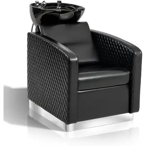 OmySalon Backwash Unit Salon Shampoo Bowl and Chair, Large Ceramic Sink, Stainless Steel Base, Hair Washing Station Shampoo Unit for Barbershop Beauty Spa Massage Hairdressing