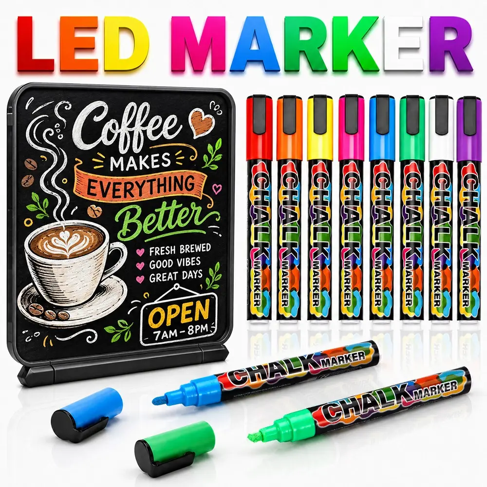 Erasable Liquid Chalk in 6/8/12/24/36/48 Colors, Dust-Free Glass Erasable Blackboard for Refrigerator, Menu, Ad Signage