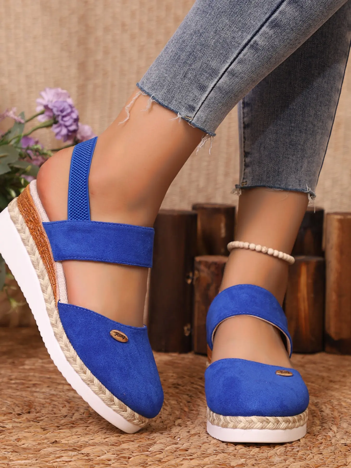 Women Closed Toe Espadrille Wedge Sandals Stretch Back Strap Platform Slip On Summer Casual Beach Shoes