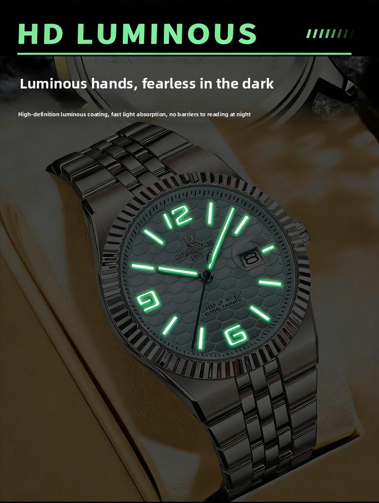 Men's Luxury Silver Stainless Steel Quartz Watch - Ice Blue Textured Dial with Fluted Bezel, Date Display, Luminous Hands, Elegant Business Dress Wristwatch, Perfect Gift for Him