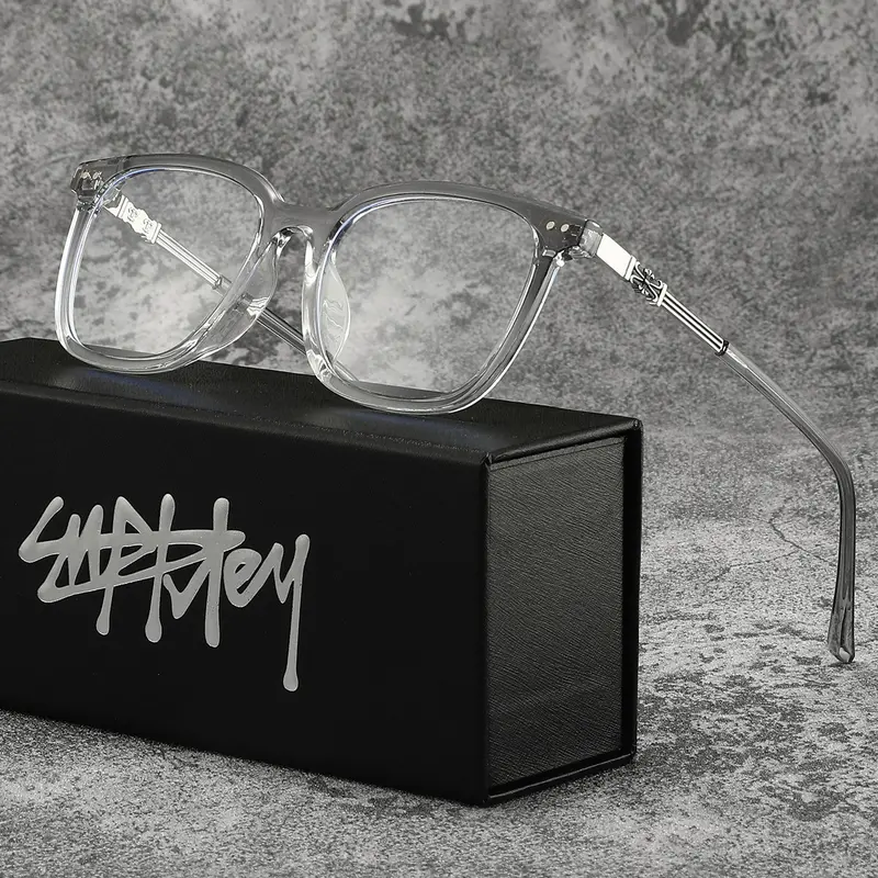 SUPKLEY Casual Comfort Full Frame Men's Glasses, Lightweight Glasses, Square Large PC Material, Fashion Decoration, Blue Light Blocking Clear Lens, Lightweight Eyeglasses, Trendy Casual Eyeglasses, Square Frames Eyeglass, Fashion Eyewear, Trending Glasses