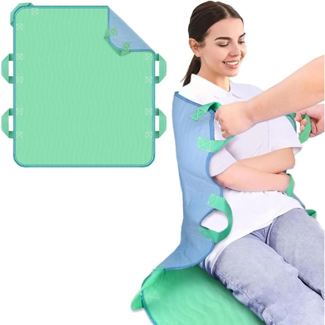 34"x36" Positioning Bed Pad with Reinforced Handles, 2 Pack Waterproof & Reusable Incontinence Pads for Turning, Lifting and Repositioning, Patients/Elderly Moving Pad for Home & Hospital