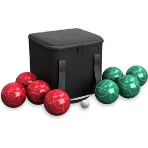 Bocce Ball Set - Lawn Game for Backyard, Beach or Wedding - Includes Red and Green Bocce Balls, Pallino and Carrying Case