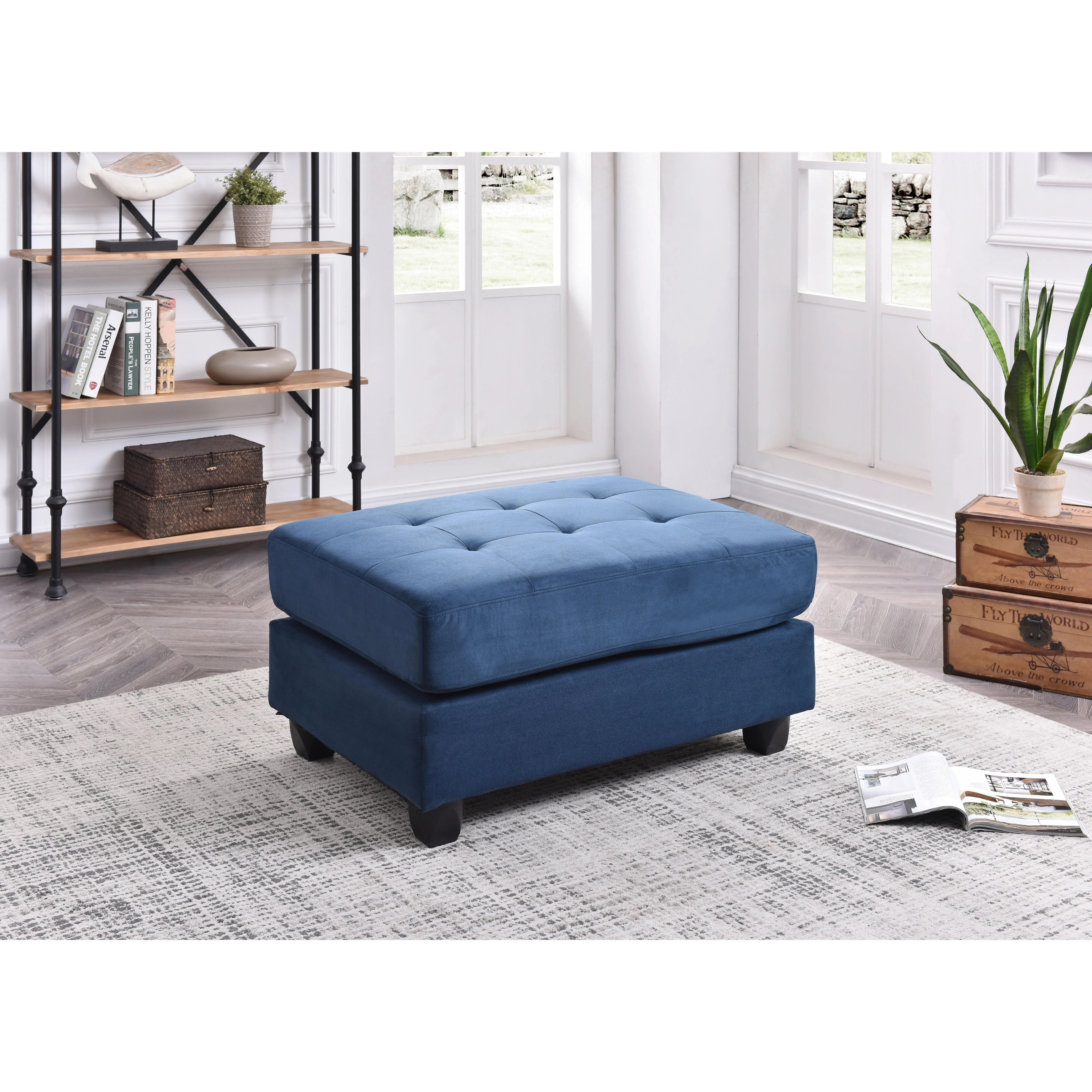 ARCH Navy Blue Ottoman Footrest Stool, Modern Contemporary Accent Furniture, Upholstered Fabric Pouf Seat Cushion, Small Footstool for Living Room Bedroom Nursery, Home Decor, Compact Size, Single Pack, Home Furniture and Household Product Search