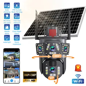 6MP 4K Triple Lens Wifi Solar Security Camera with Full Color Night Motion Detection for Outdoor Use (US Plug)