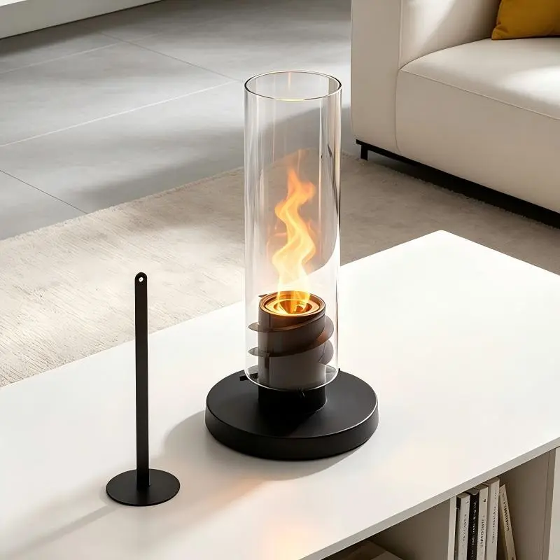 Tabletop Fire Pit, Bioethanol Tabletop Fireplace with Glass Wind Guard & Extinguisher, Fuel Not Included, Smokeless Odorless Clean Burning, Indoor Outdoor Decor for Patio Living Room Balcony, Multiple Styles