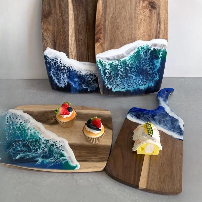 Wooden Wave Design Chopping Board, 1 Count Non-slip Durable Cutting Board, Kitchen Cutting Board for Fruit & Vegetable & Meat, Cooking Cutting Board