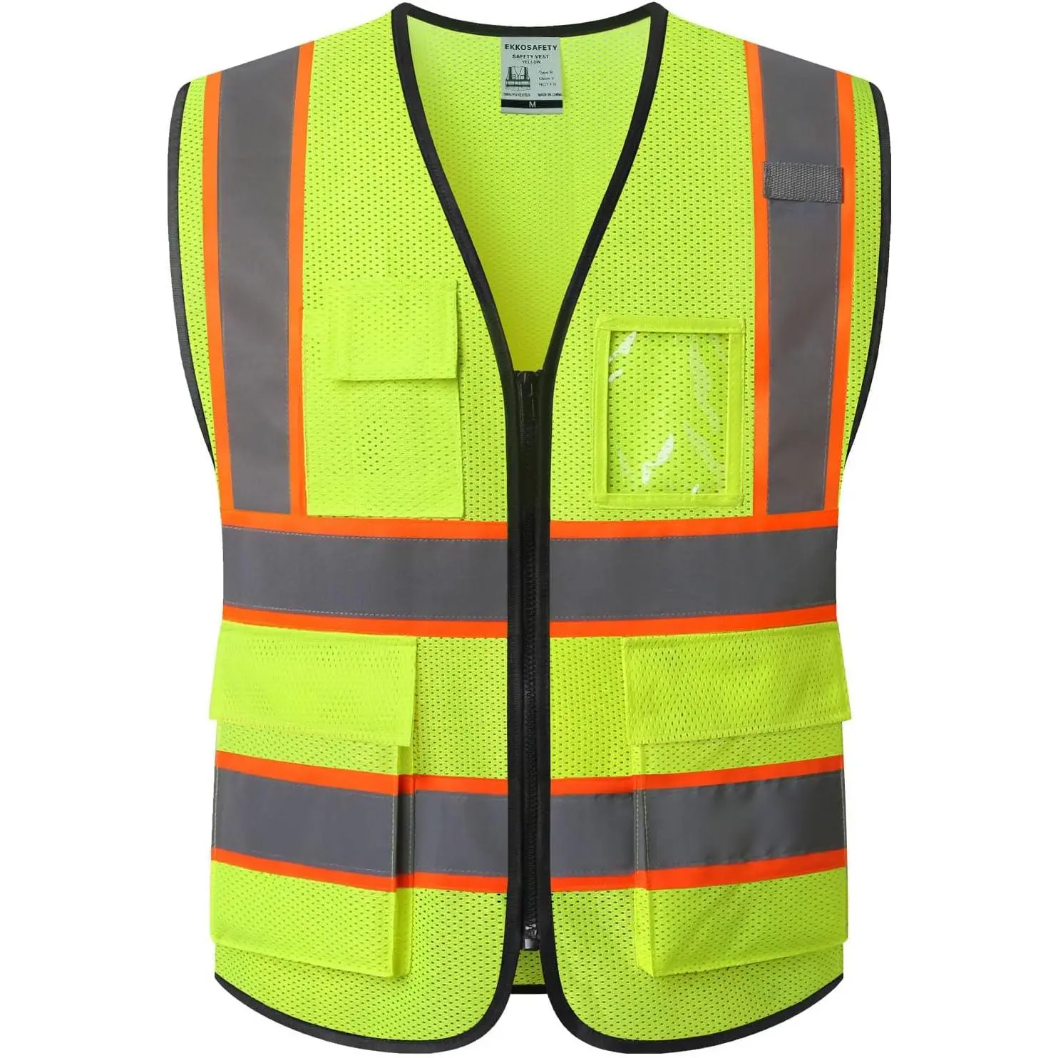 Reflective Mesh Vest for Men Women with 5 Pockets and Zipper Front High Visibility Mesh Vest Hi Vis Construction Work Vest,Meets ANSI/ISEA Standards(EK175-Yellow-L)