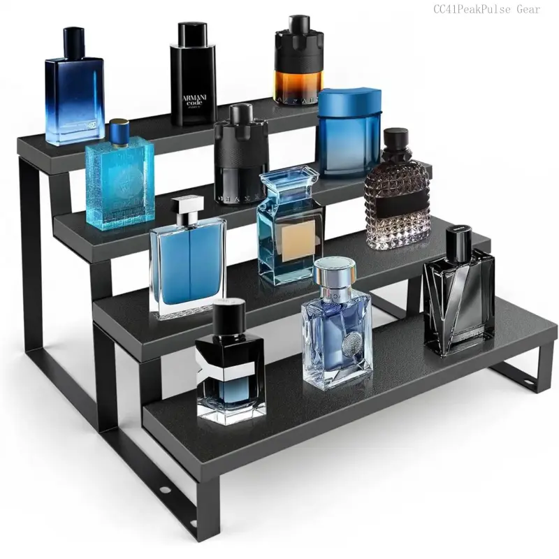 Wood Cologne Organizer for Men,12 Inch 4 Tier Cologne Stand Waterproof Perfume Organizer for Dresser with Anti-Slip Washers,Wooden Display Risers Stand for Party,Makeup,Figures,Cupcake,Perfume,Dessert gift rack Adjustable Storage Shelf WCC41PeakPulse Gear