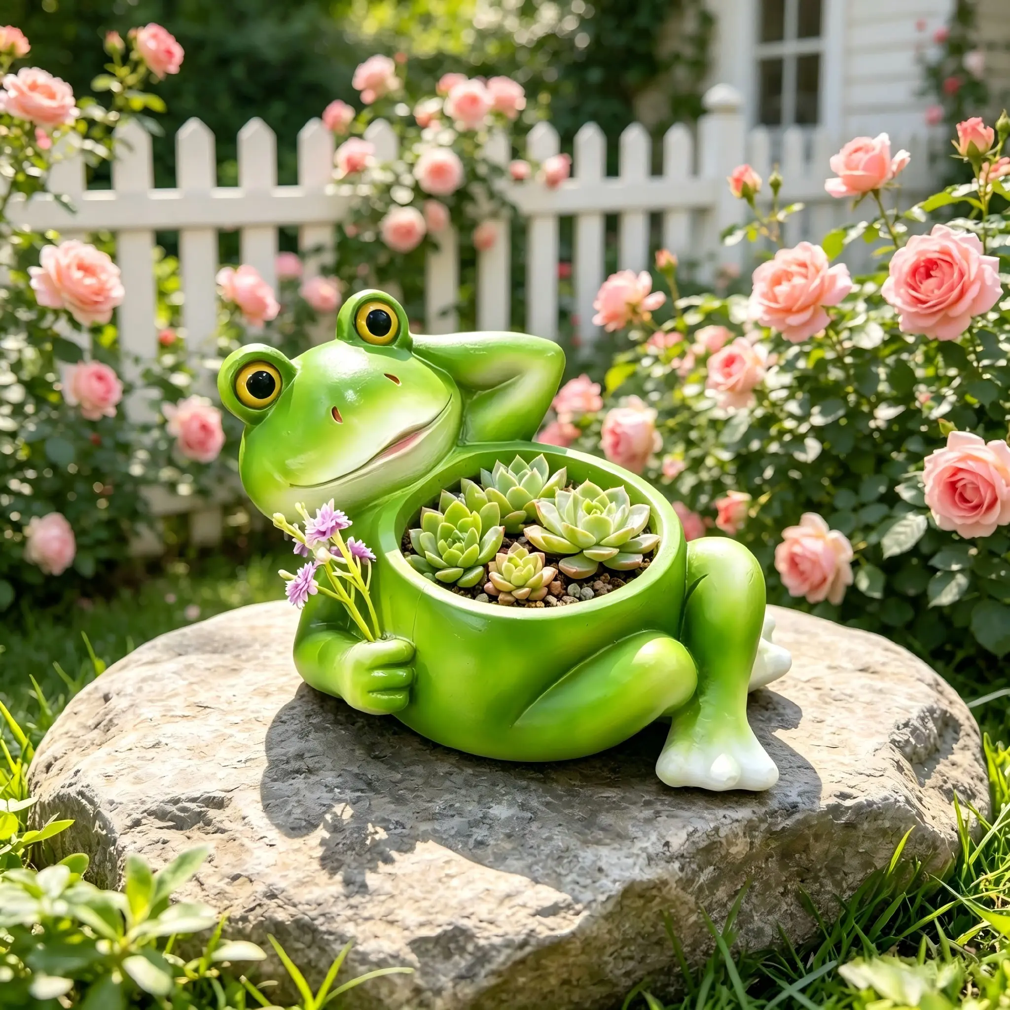 Creative Lazy Frog Planter, Resin Cartoon Frog Flower Pot, Balcony Courtyard Succulent Decorative Statue, Unique Garden Ornament, Sculptural Planter, Garden Planters