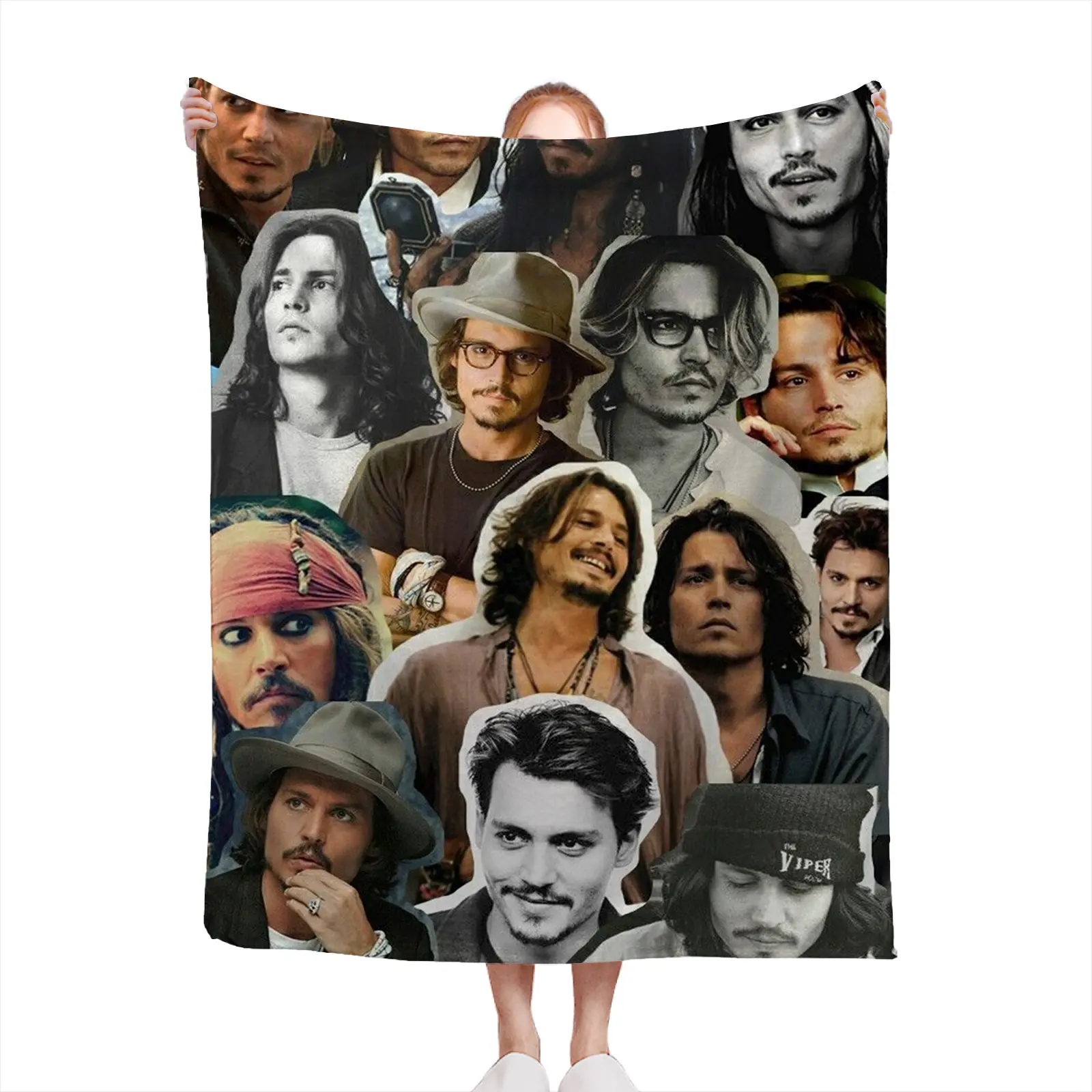 Polyester Fabric Soft Cozy Throw Blanket, Johnny Depp Collage Print Lightweight Classic Home Room House Decor Sofa Bed Cover, Gift For Fans2607230319