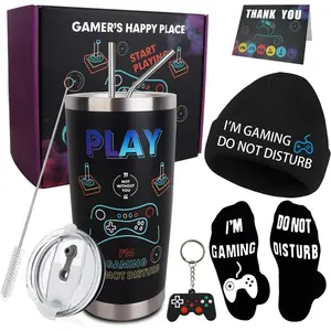 Gamer Gifts, 8PCS Cool Gaming Gift Bulk Set Includes Tumbler Straw Beanie Socks Key Chain Thanks Card Gift Box, Christmas Gift for Teen Teenage Boys Men Idea