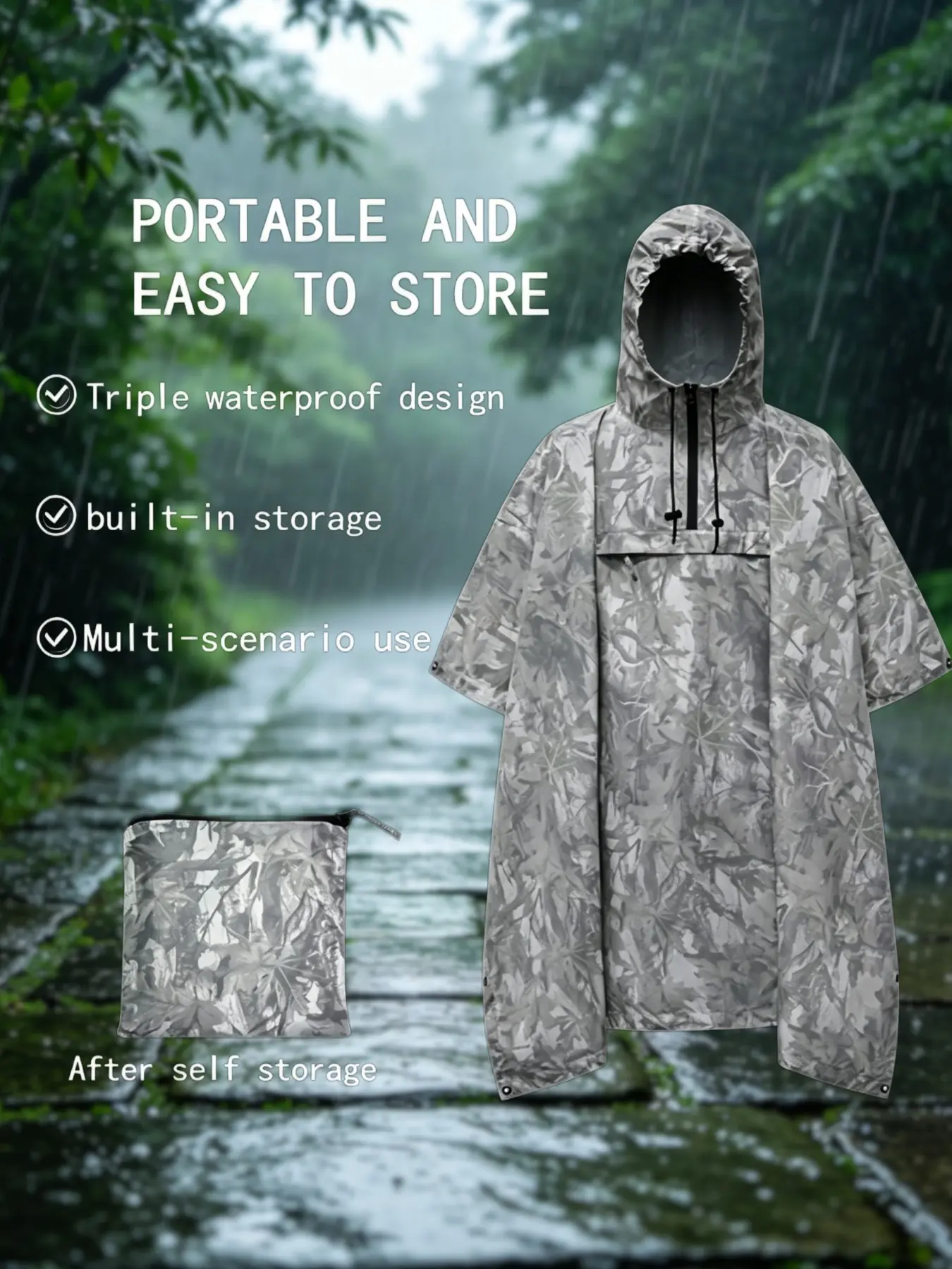 Three in one raincoat, cloak, canopy, floor mat, multi-purpose raincoat shelter, breathable hiking raincoat, suitable for outdoor, hiking, hunting, jungle boat emergency waterproof raincoat shelter, essential for field work and hunting