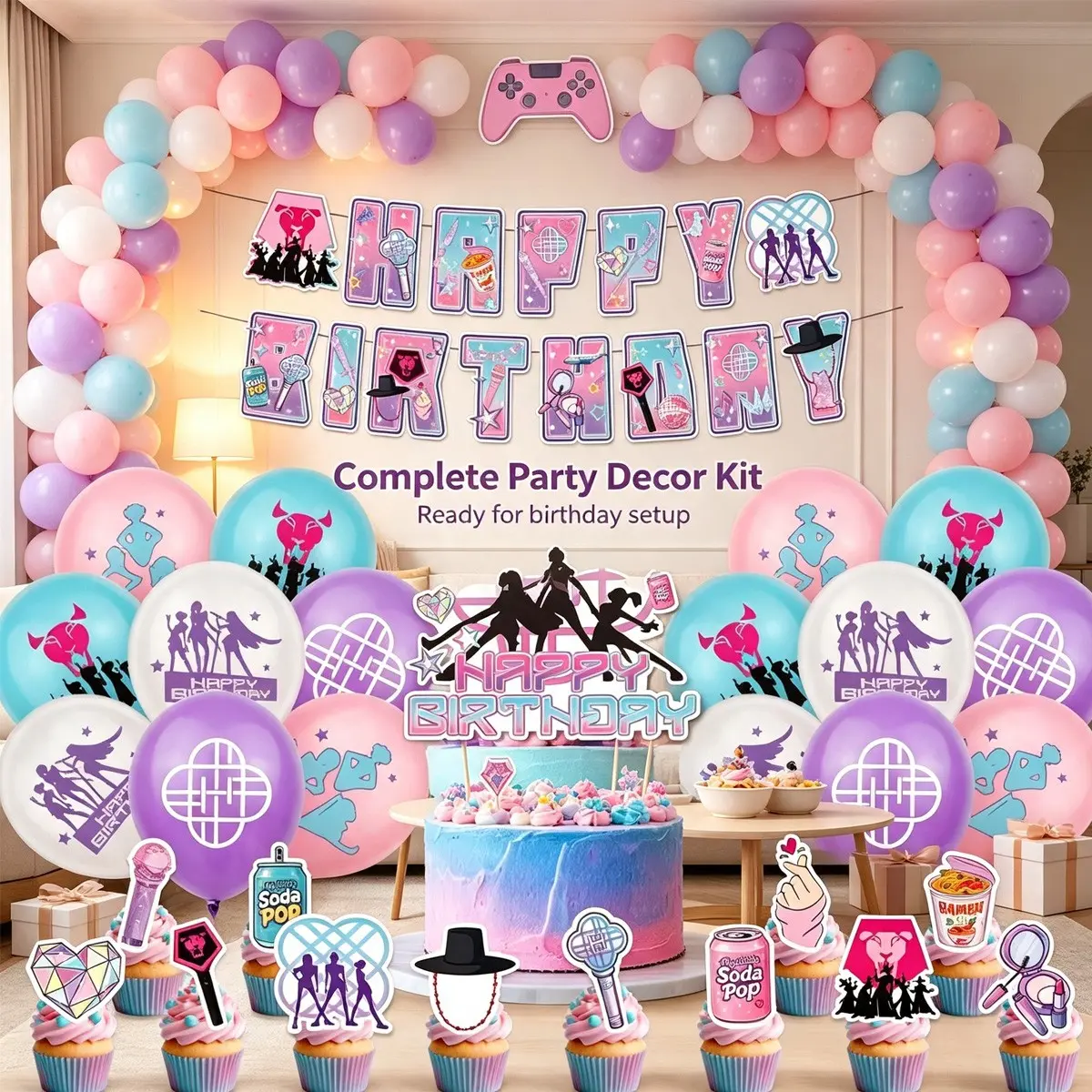 Pop Star Girl Birthday Party Decorations, Teen Girl Pop Music Idol Kit, Happy Birthday Banner, Cake Topper, Cupcake Toppers, Latex Balloons