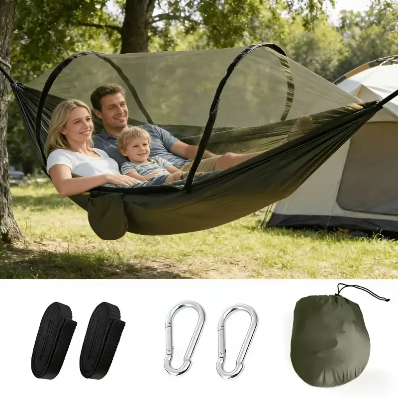 3-In-1 hammock, exhibitionist, with mosquito and awning, very suitable for outdoor exploration, backpacking and rural areas.