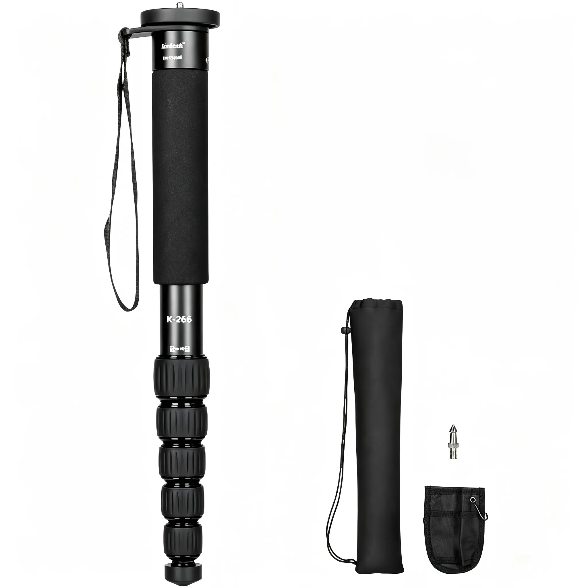 6-Section Monopod Compact Portable Photography Aluminum Alloy Unipod Stick (K-266 Black) Metal Phone Adjustable Selfie Extendable Handle