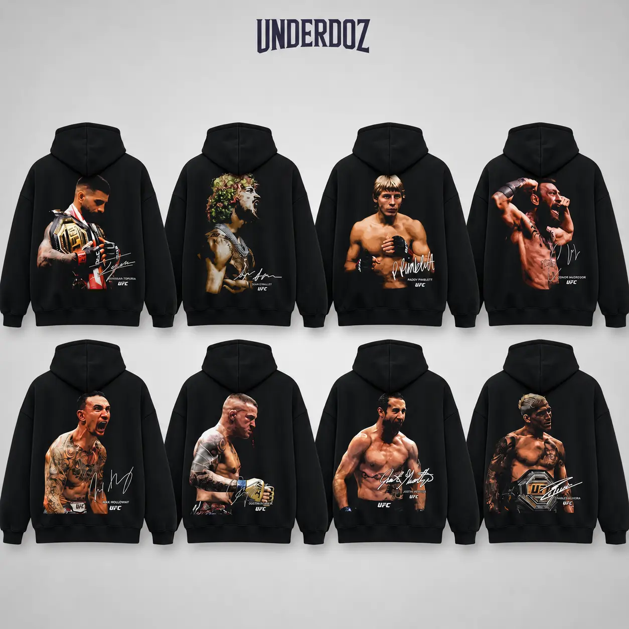 UFC Men's Fighters Collection Graphic Crewneck Sweatshirt, Soft Cotton Blend Long Sleeve Pullover, Vintage MMA Fan Apparel, Casual Streetwear Crew Neck Sweatshirt, Athletic Training Top, Everyday Wear, Comfortable Graphic Sweatshirt Gift for Men
