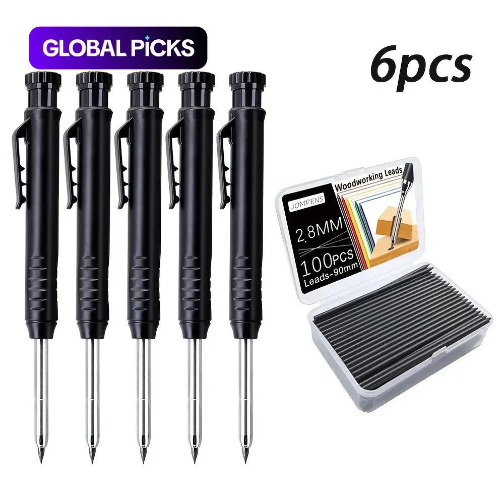 Professional Mechanical Woodworking Marking Pencil Set, 5 Counts Pencils with 100pcs/box Leads, Deep Hole Marking Tool for Carpenters & Architects, Hand Tools #GLOBAL PICKS