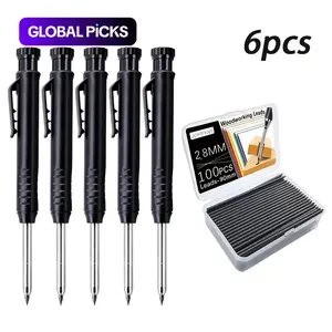 6pcs/set Professional Grade Mechanical Woodworking Marking Pencil Set, with 100pcs/box Leads, Suitable for Carpenters and Architects To Draw Deep Hole Marking Tools, Fine Writing Tool, Hand Tools(5pencils+1box of Leads) #GLOBAL PICKS