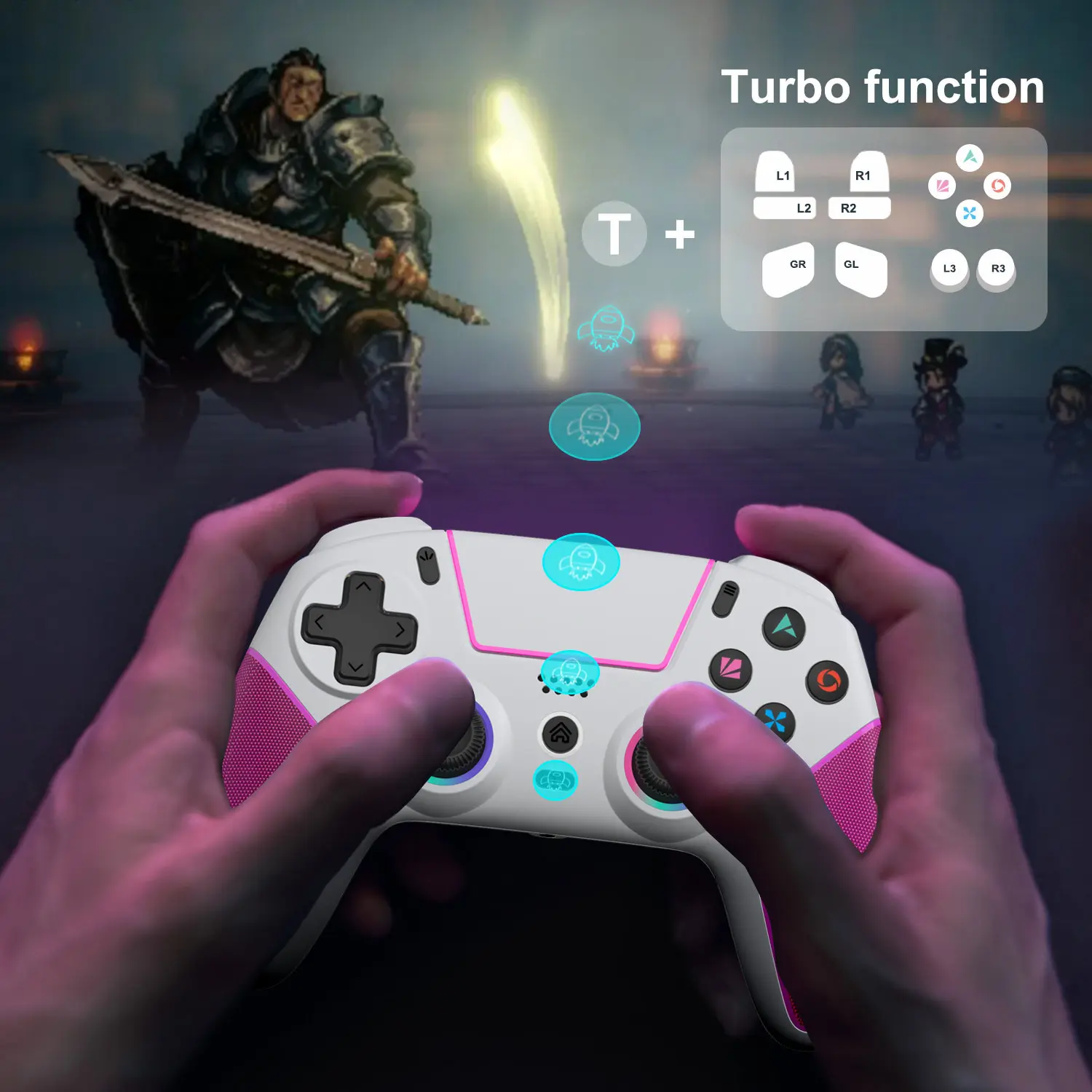 Premium Wireless Bluetooth Video Game Controller for PS5 & Switch Pro, Cable-Free Gaming Accessory with 6-Axis Somatosensory Hall Rocker, Vibration Light, Color Changing RGB LED Lights, Gyro Sensor, Mario Kart Racing Wheel Pro Mini Programmability