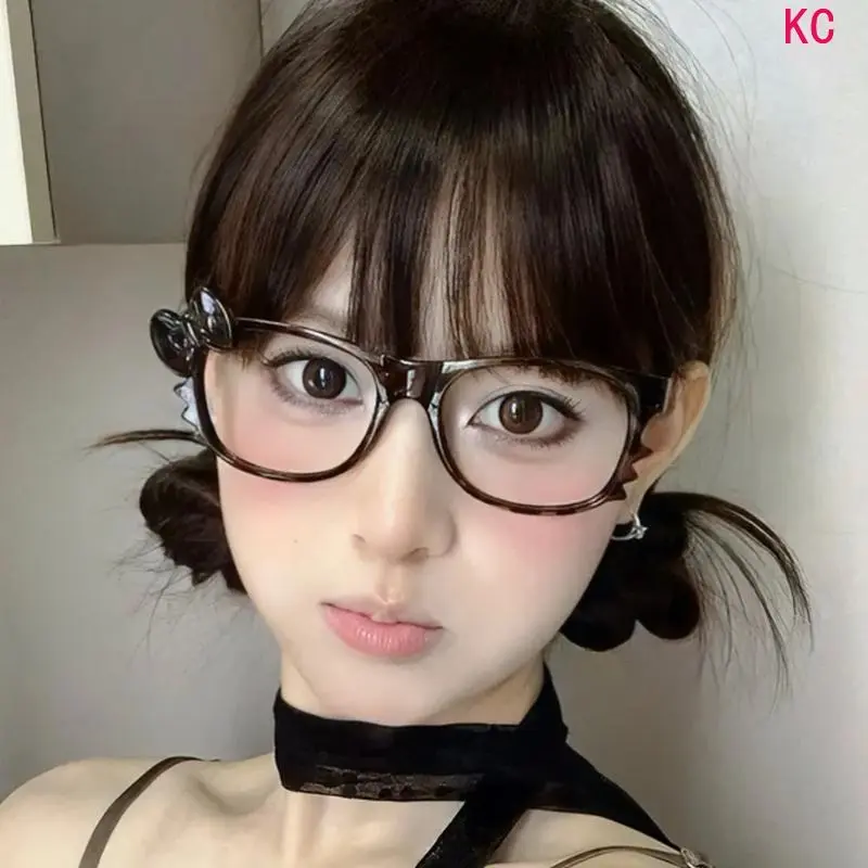Kawaii Y2K Leopard Print Kitty Eyeglass Frames, Cute Cartoon Decorative Fashion Eyewear Accessory For Women Daily Outfit Styling
