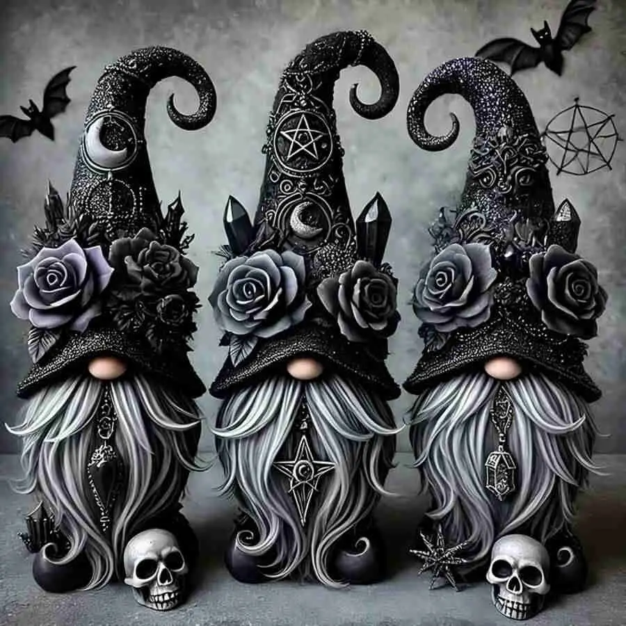 5D DIY Diamond Painting Kit Gothic Gnomes Black Rose Skull Bat Witch Symbol Halloween Gnome Art Full Round & Square Drill Rhinestone Mosaic Cross Stitch Handmade Wall Art Home Decor Gift