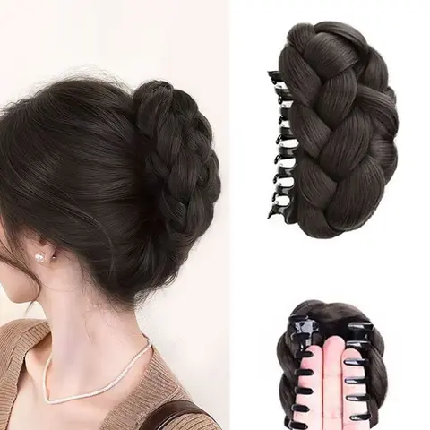 1pc Realistic Natural Hair Clip Braided Ponytail Holder, High Crown Bun Updo Hair Accessory, Easy-To-Use Hair Styling Tool, Perfect for All Seasons, Hair Clips Claw, Hair Claws, Ponytail Claw Clip, Synthetic Claw Clip, Hair Accessories For Braids