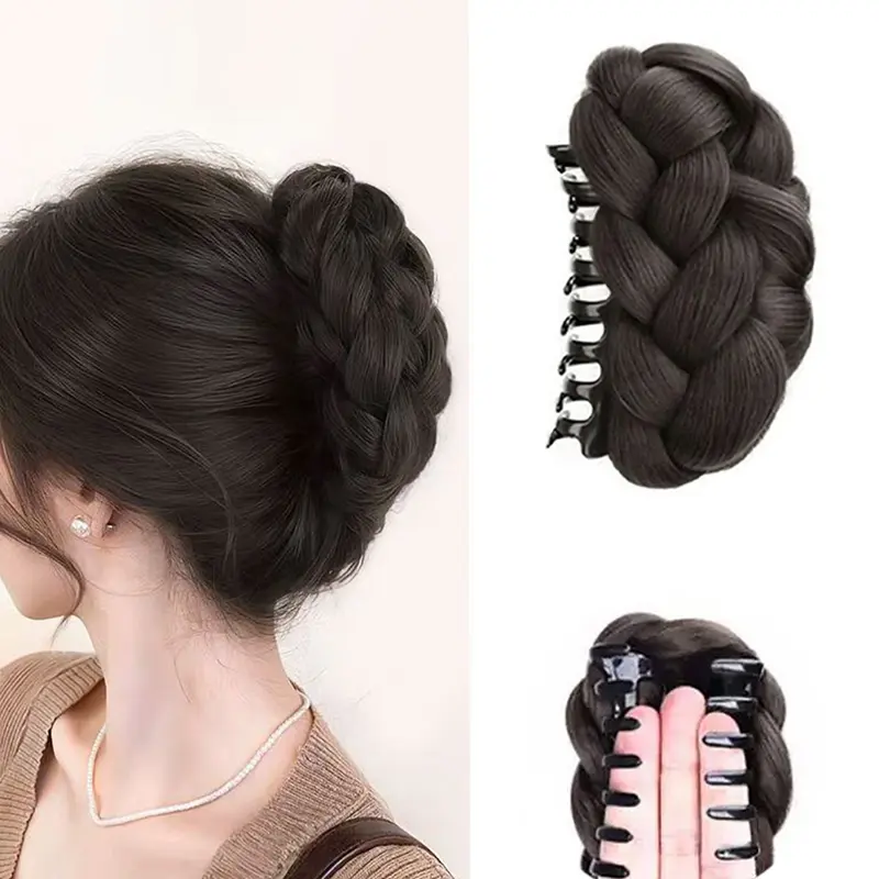 1pc Realistic Natural Hair Clip Braided Ponytail Holder, High Crown Bun Updo Hair Accessory, Easy-To-Use Hair Styling Tool, Perfect for All Seasons, Hair Clips Claw, Hair Claws, Ponytail Claw Clip, Synthetic Claw Clip, Hair Accessories For Braids