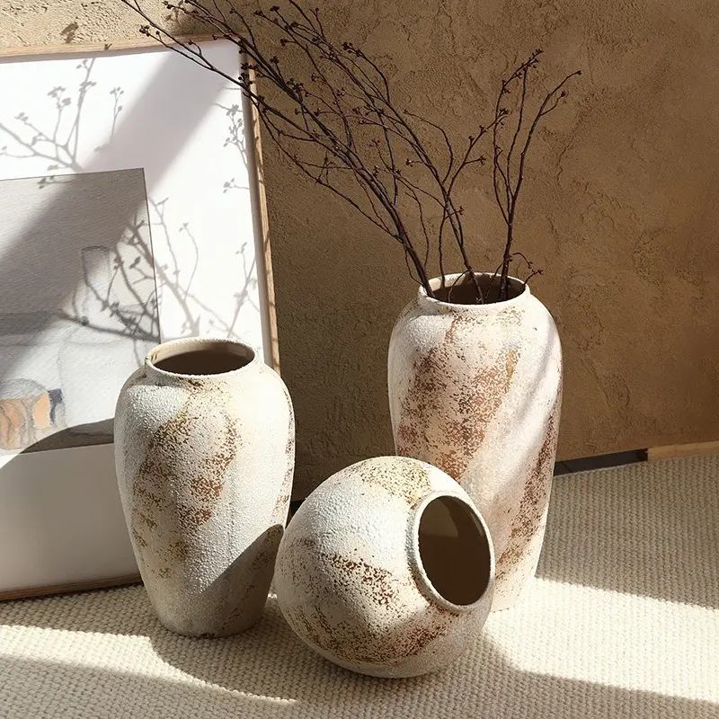 Baihan Meijiang Dehua Ceramic Vase, Home Decorative Vase, Wabi-Sabi Style High-End Floral Arrangement, Vintage Decorative Piece for Living Room