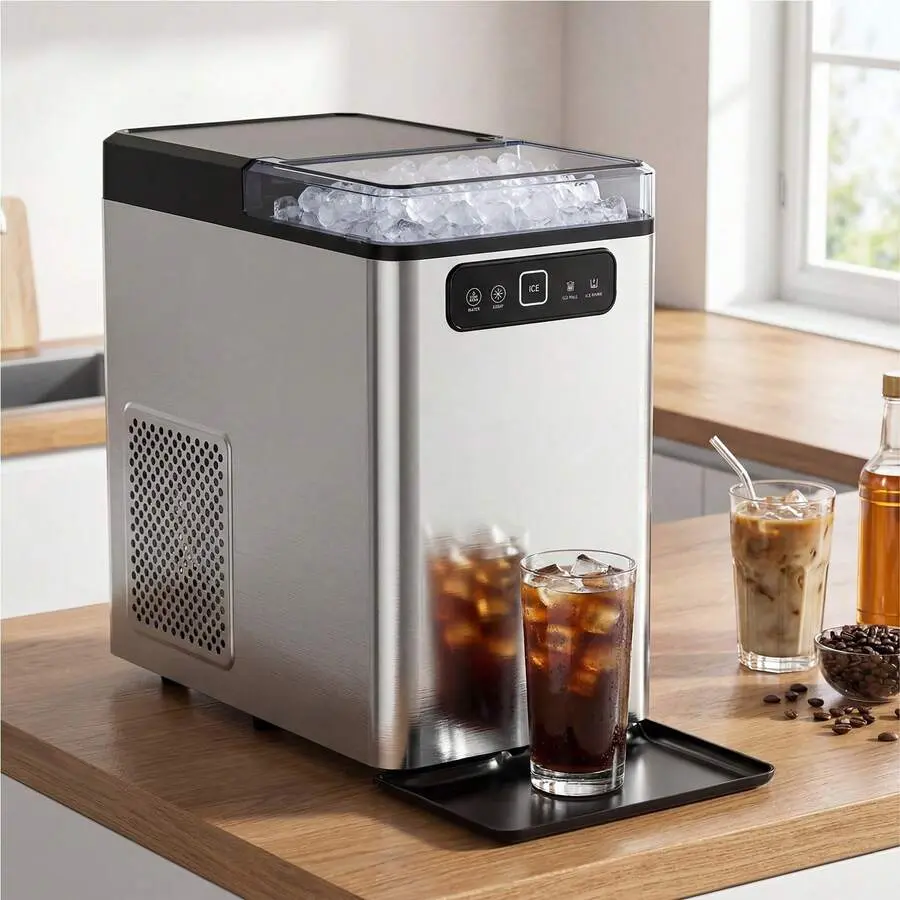 Nugget Ice Maker Countertop, 40Lbs/Day Portable Pellet Ice Machine With Self-Cleaning, 5 Mins Fast Ice Crushed Ice Maker Home Bar & Party