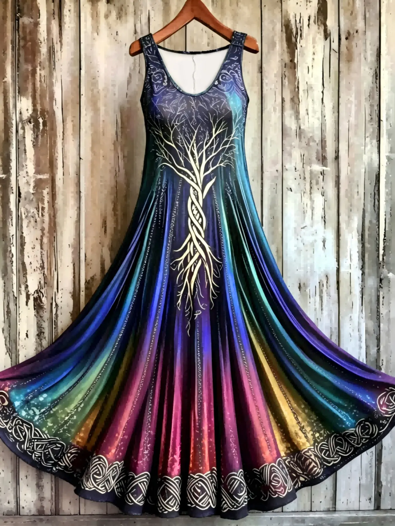 Women's Plus Size New Spring Summer Loose Fit Dress, Bohemian Style Sundresses, Creative Pattern Totem Print, Sleeveless Dress, Trendy and Versatile, Casual Wear