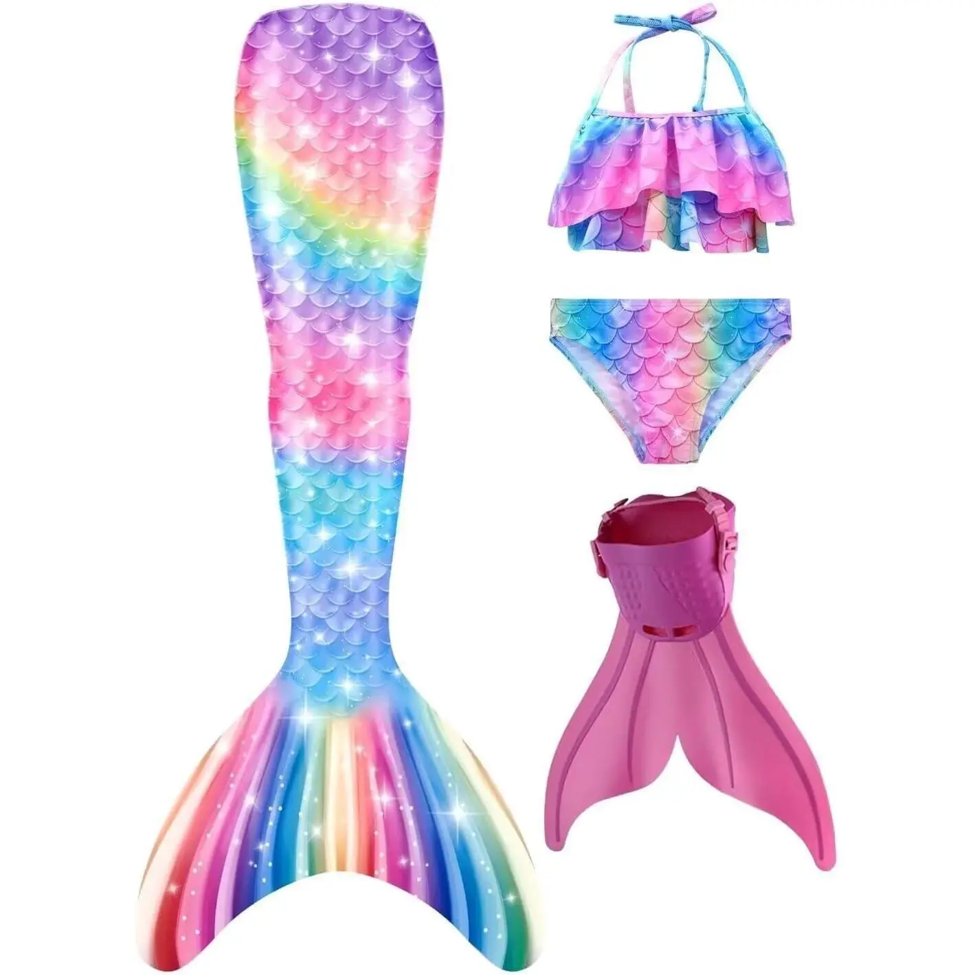 Mermaid Tails Swimsuit for Girls with Monofin for Summer Beach Water Sports ( C)