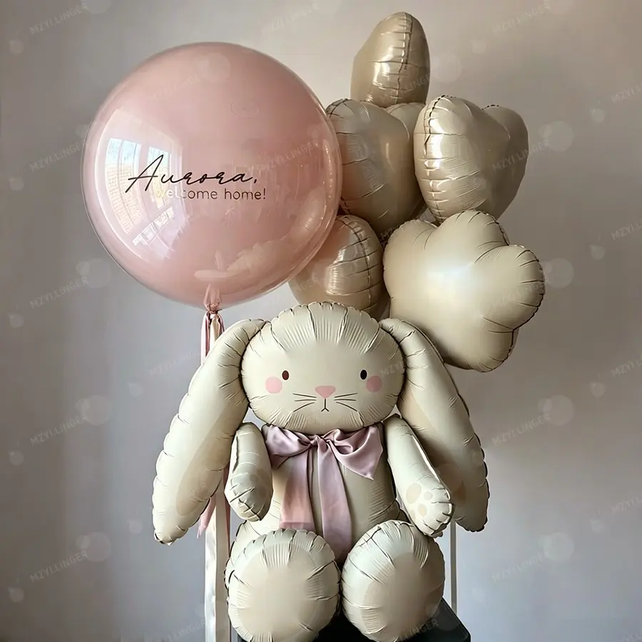 3D Rabbit and Milk Heart Cloud Balloon Set, Birthday Balloons, Birthday Decorations, Bunny Birthday Decorations, Baptism Party Decoration, Gender Reveal Party Props, Photo Booth Accessories